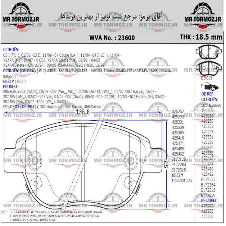 لنت ترمز جلو جیلی امرگراند7   پژو2008 SX5جلو فردا (MECASA)