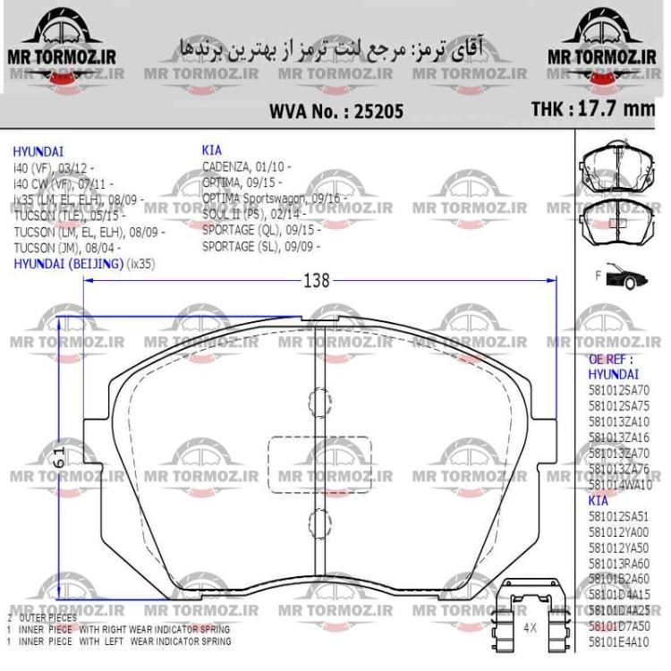 لنت ترمز توسان 2015  جلو اسپورتیج 2015  جلو کیا کادنزا  جلو کیا کارنز i 40 هیوندای LF سوناتا Ix35 جلو   S5جلو جک (سامسونگ)